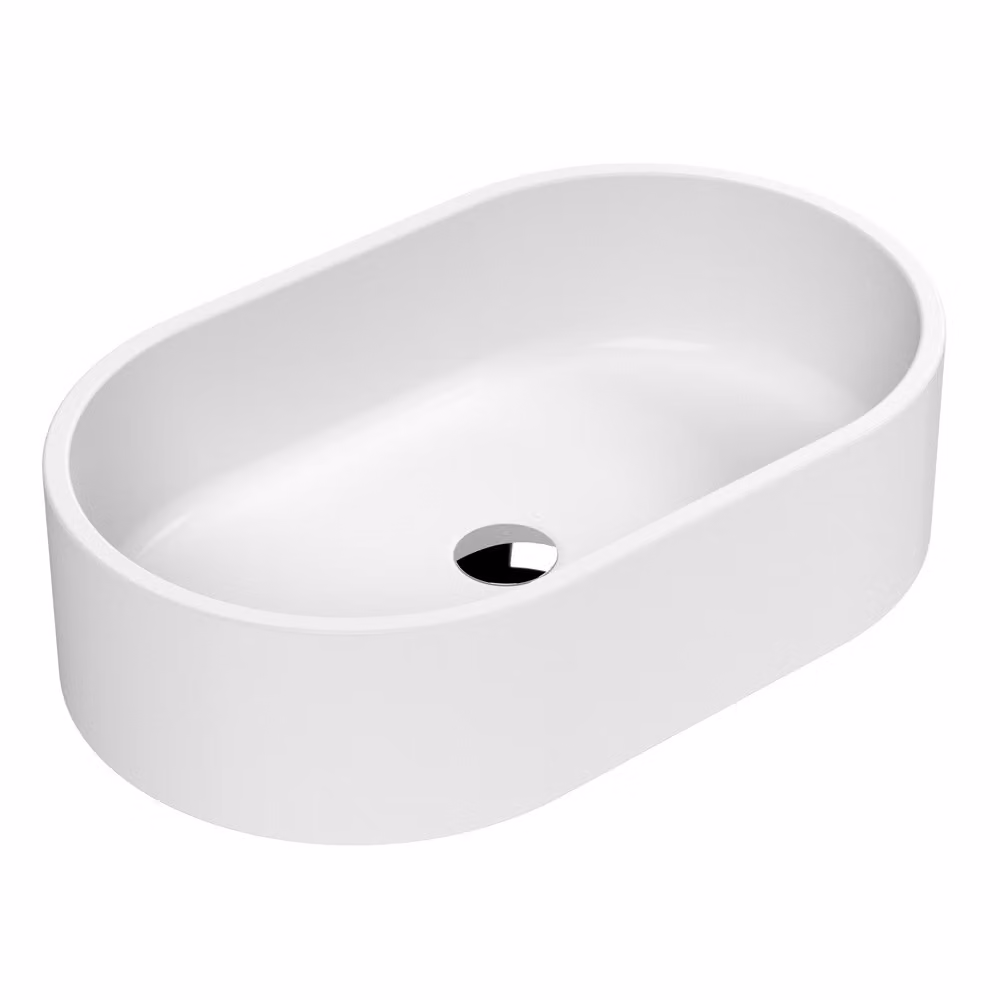 Lavabo Appoggio Ovale Moderno Bianco Opaco 565x350mm (No Fori)