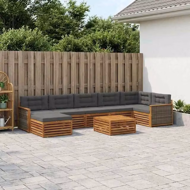 Set di divani da esterno vidaXL a forma di L in legno di acacia, 8 pezzi, colore marrone e antracite con cuscini inclusi