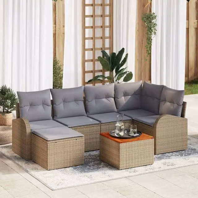 Set Divano da Giardino 7 pz Beige polyrattan 3347602