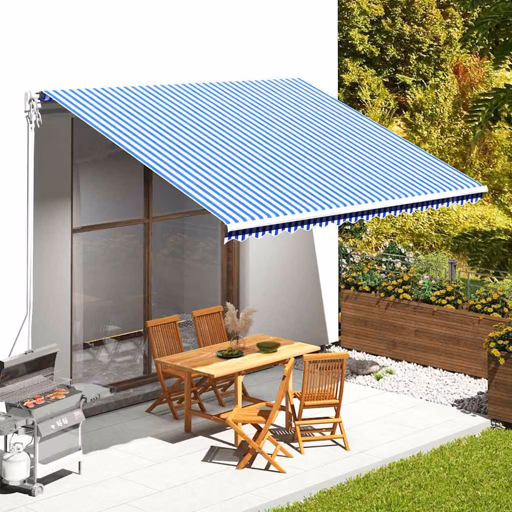 Tessuto di ricambio per tenda da sole vidaXL in poliestere, blu e bianco, 450 x 350 cm