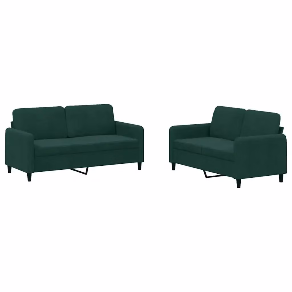 Set di 2 divani vidaXL in velluto verde con cuscini, design moderno per soggiorno – 2