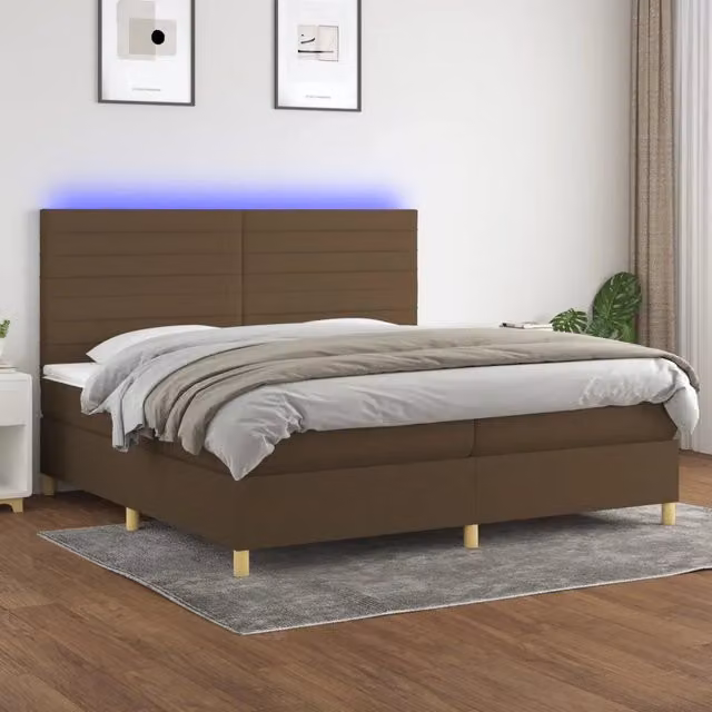 Letto Ibrido con Materasso e Illuminazione LED vidaXL in Tessuto Marrone e Bianco L/P: 200 x 200 cm – 1
