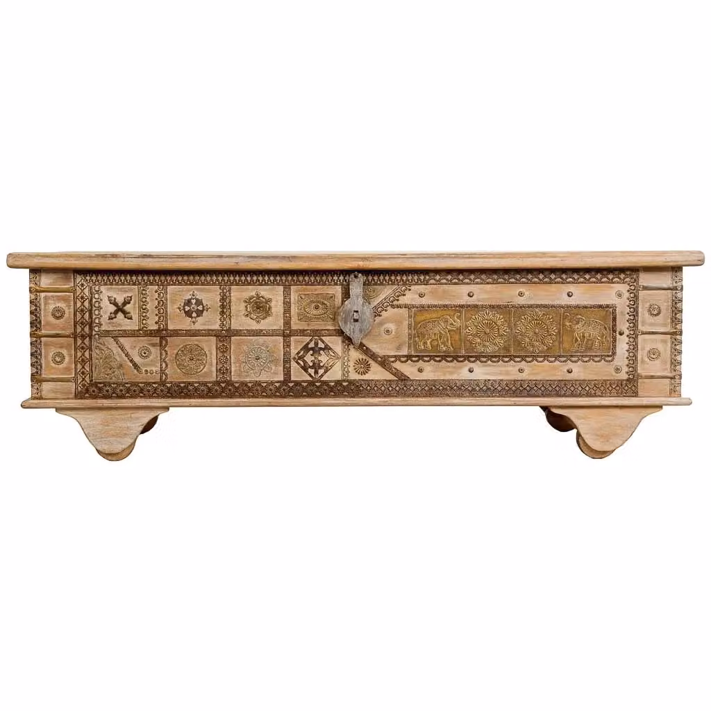 Baule etnico in legno di mango beige WANDERLUST DECO L: 150 cm, P: 45 cm, H: 46 cm – 2