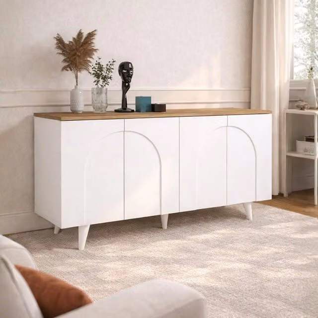 Madia Bono Bianca con 4 Ante ad Arco e Piano Rovere 150 cm