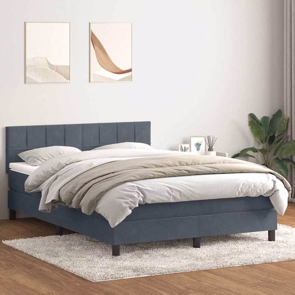 vidaXL Giroletto a Molle con Materasso Ibrido in Velluto Grigio e Bianco L: 160 cm, P: 213 cm