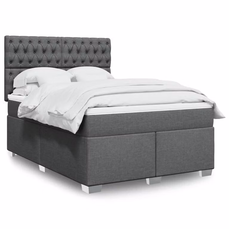vidaXL Letto Ibrido con Giroletto a Molle e Materasso in Tessuto Grigio e Bianco L/P/H: 140 x 200 cm