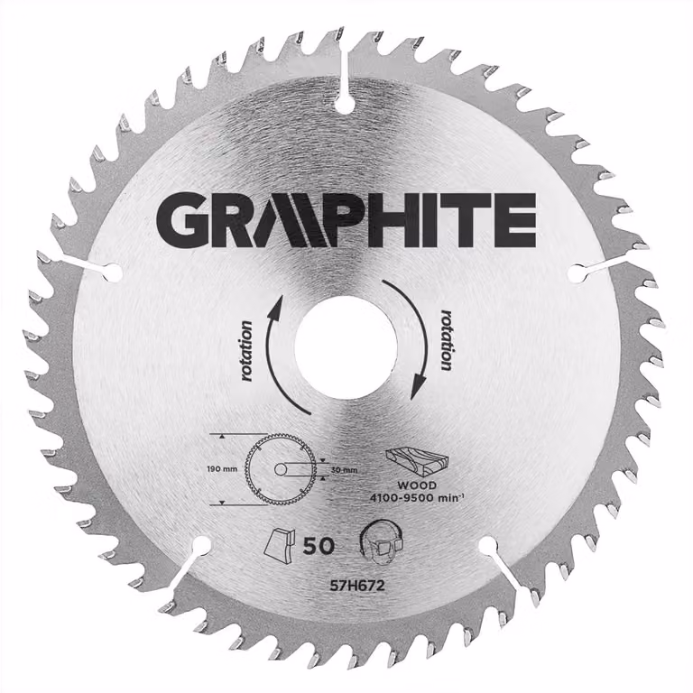 GRAPHITE Disco da taglio in Widia 190 x 30 mm, 50 denti, spessore del disco 2,2 mm, spessore del dente 3,2 mm, riduttori: 30 x 16 mm, 30 x 20 mm, 30 x 25,4 mm