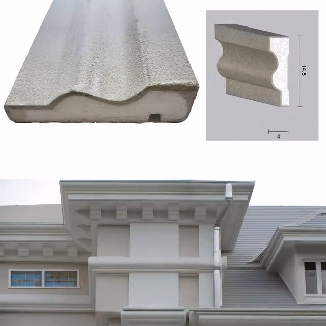 Cornice decorativa per esterno in resina sintetica XPS Eternal Parquet, colore bianco, L/P/H: 200 x 14,5 x 4 cm