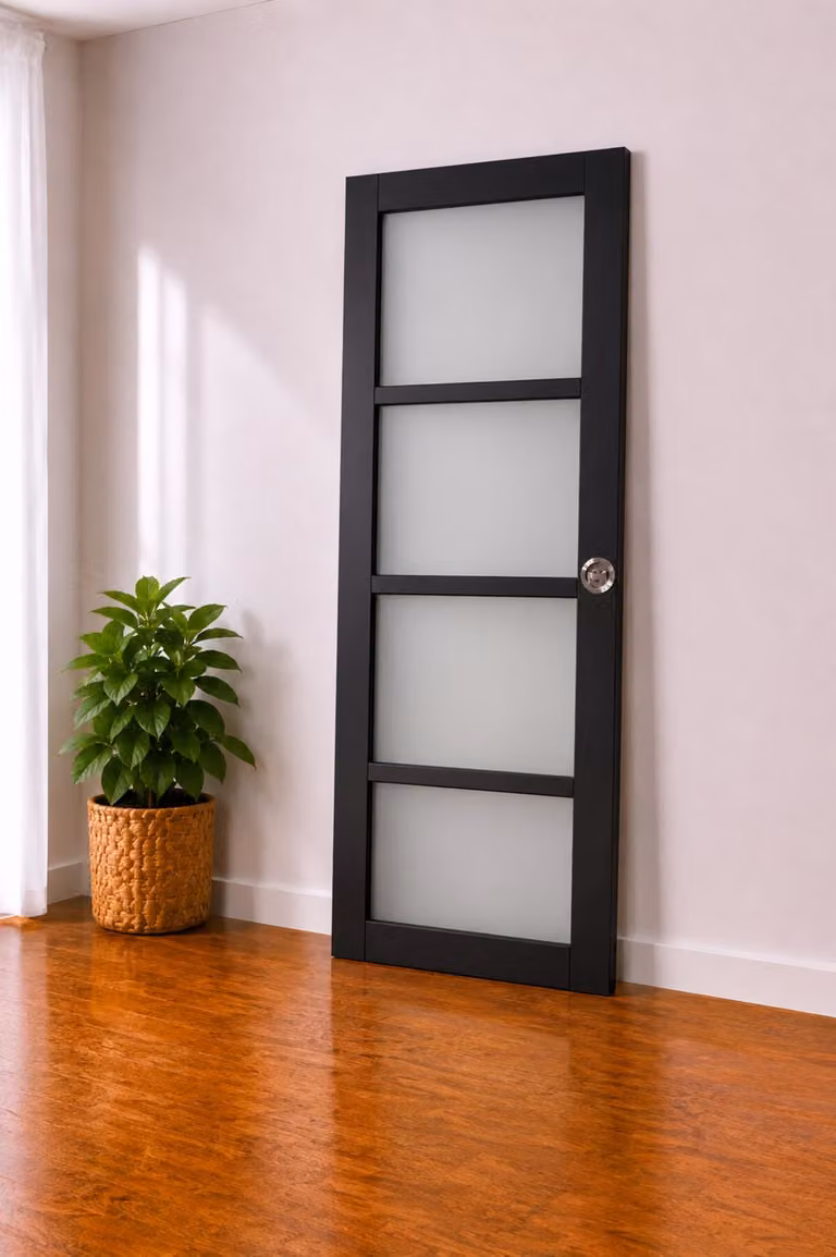 Porta scorrevole Telia nera con vetro H204 x L73 cm, serratura di sicurezza Gd Menuserie