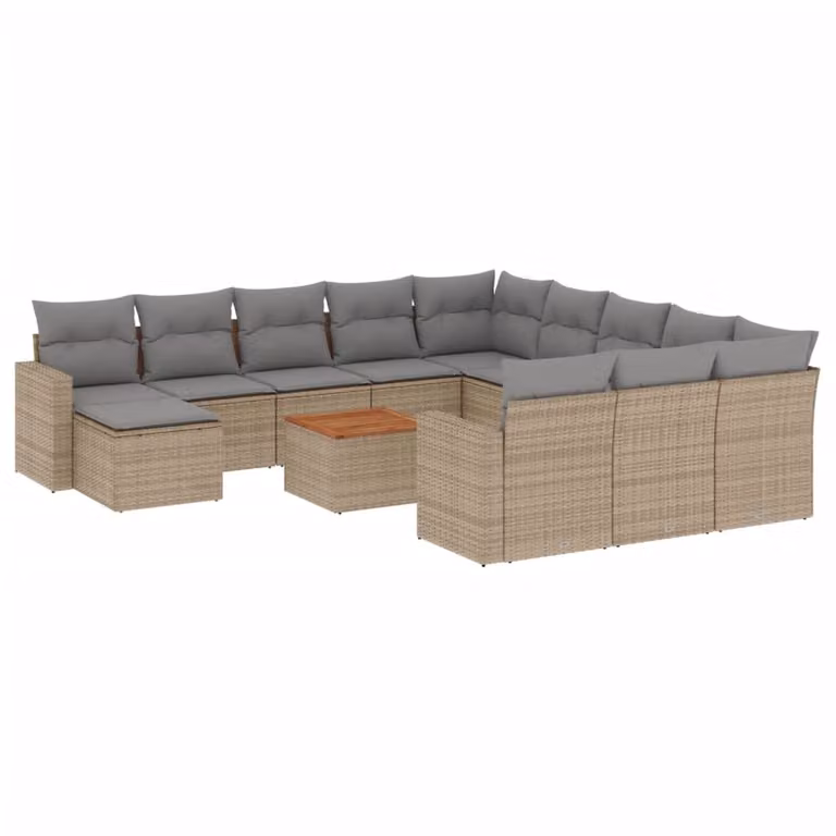 Set Divano da Giardino 13 pz con Cuscini Beige Misto Polyrattan