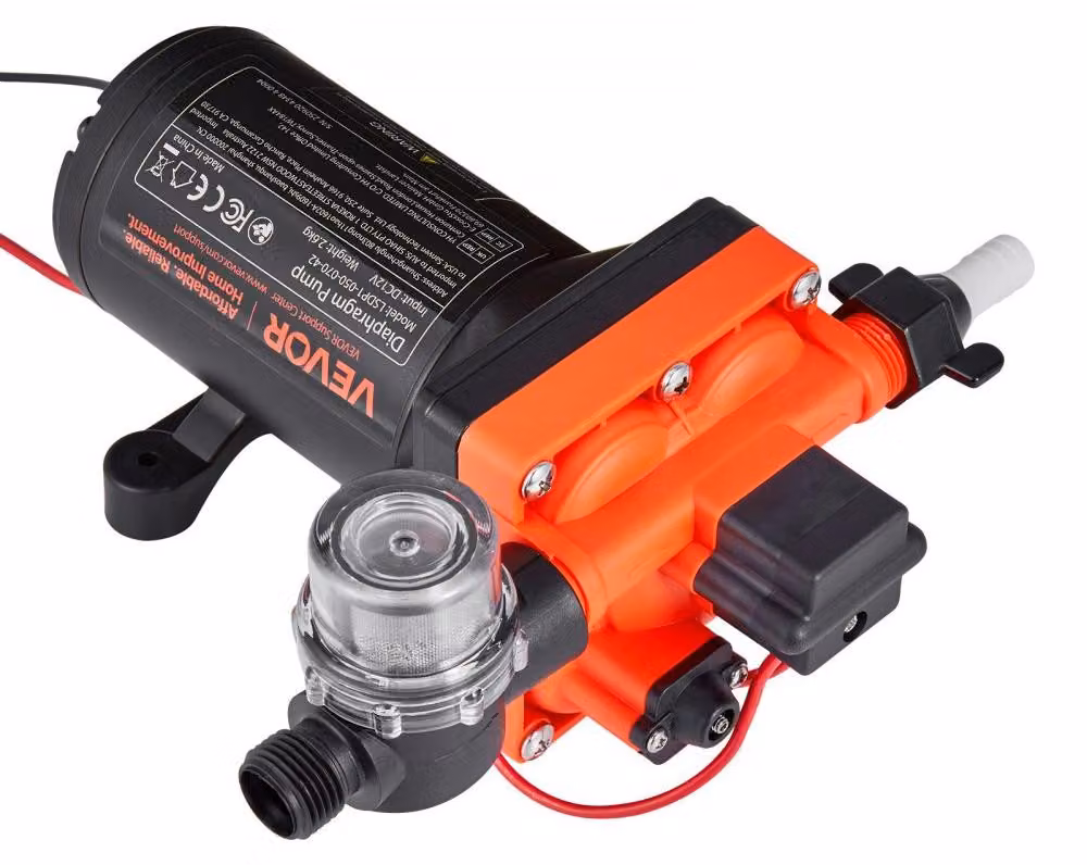 Pompa a membrana a 12 V DC - Autoadescante, portata di 18,9 litri al minuto - Potenza di 192 W