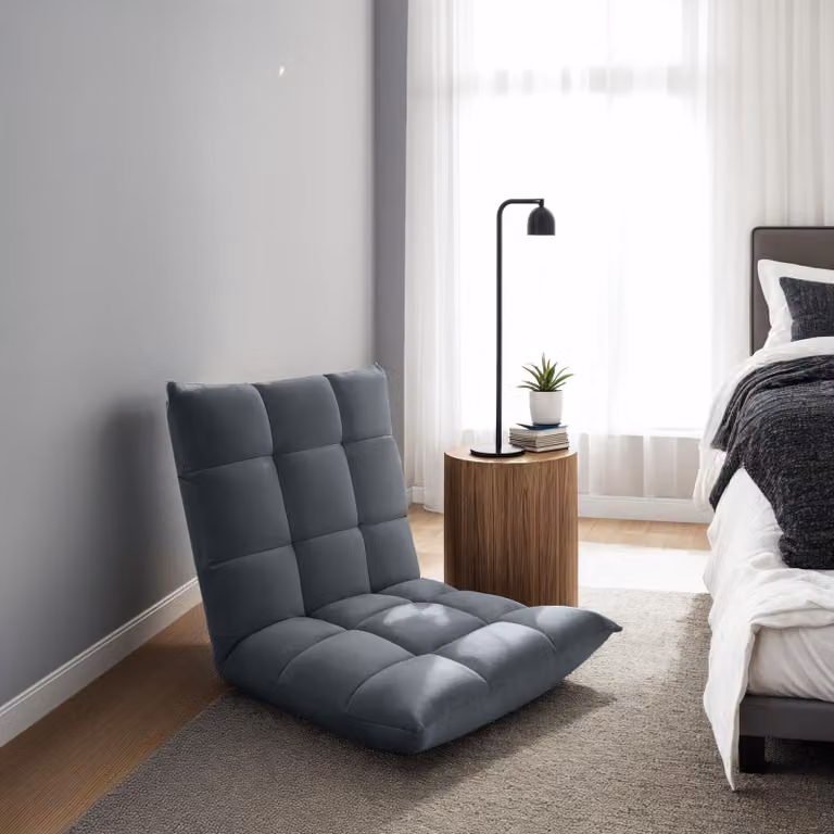 Poltrona relax tectake Snooze in velluto grigio con struttura in metallo e imbottitura in schiuma, regolabile in 14 posizioni