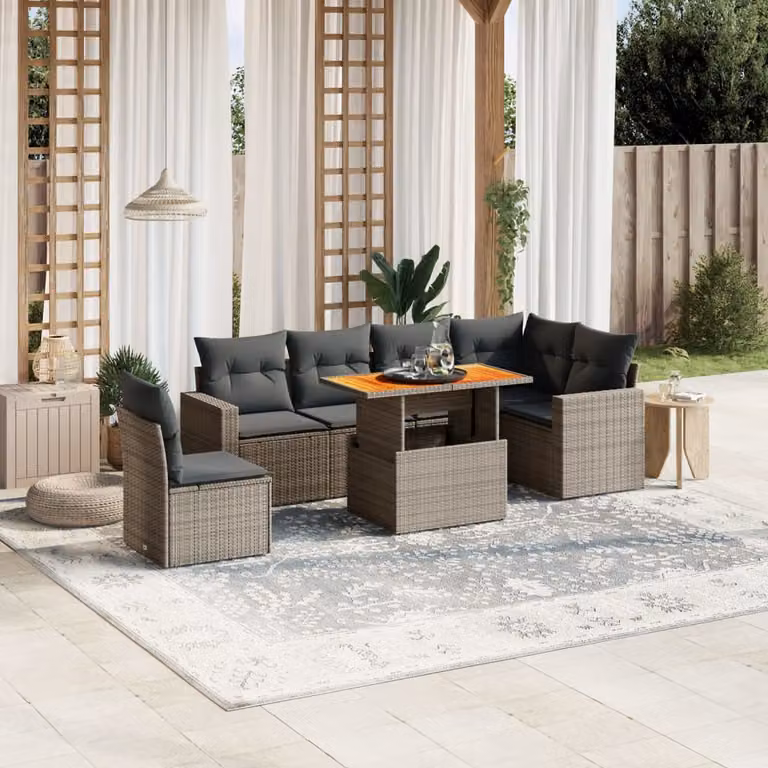 Set di divani da giardino vidaXL in polyrattan grigio con cuscini, componibile a forma di L per esterno