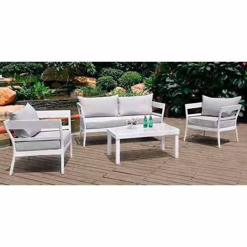 Set salottino da giardino 4 pezzi in alluminio dal design semplice e pratico