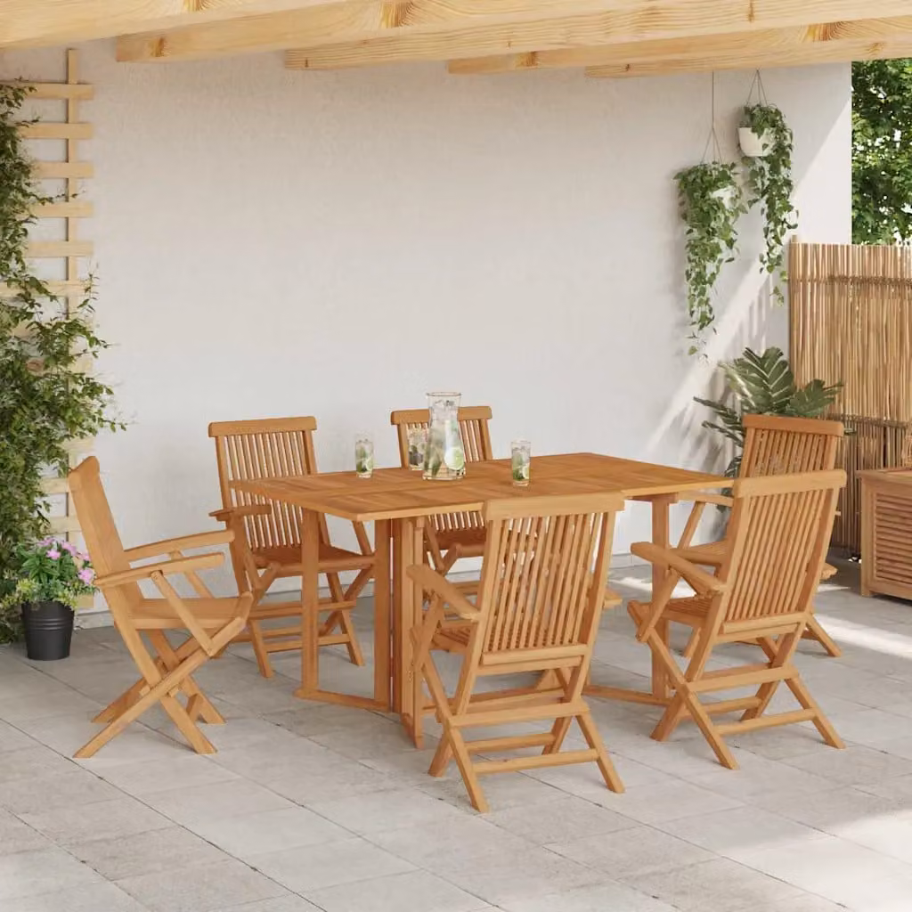 Set da pranzo per giardino e terrazzo vidaXL in legno di teak massiccio marrone, 7 pezzi