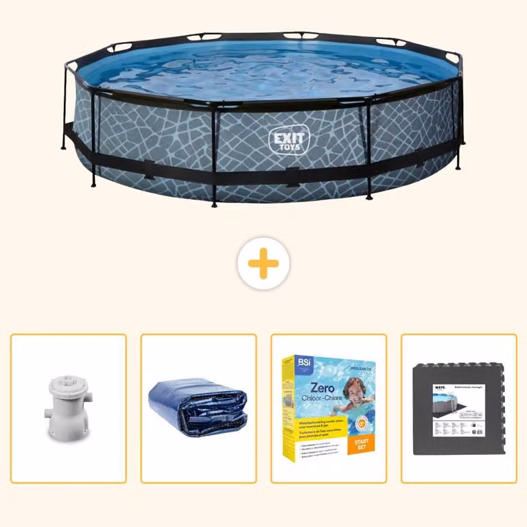 Piscina fuori terra - Design effetto pietra - 360x76 cm - 5 pezzi - SCB24