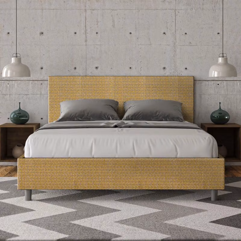 Letto matrimoniale imbottito con contenitore Ityhome Adele in tessuto giallo L: 160 cm, P: 222 cm, H: 106 cm – 2