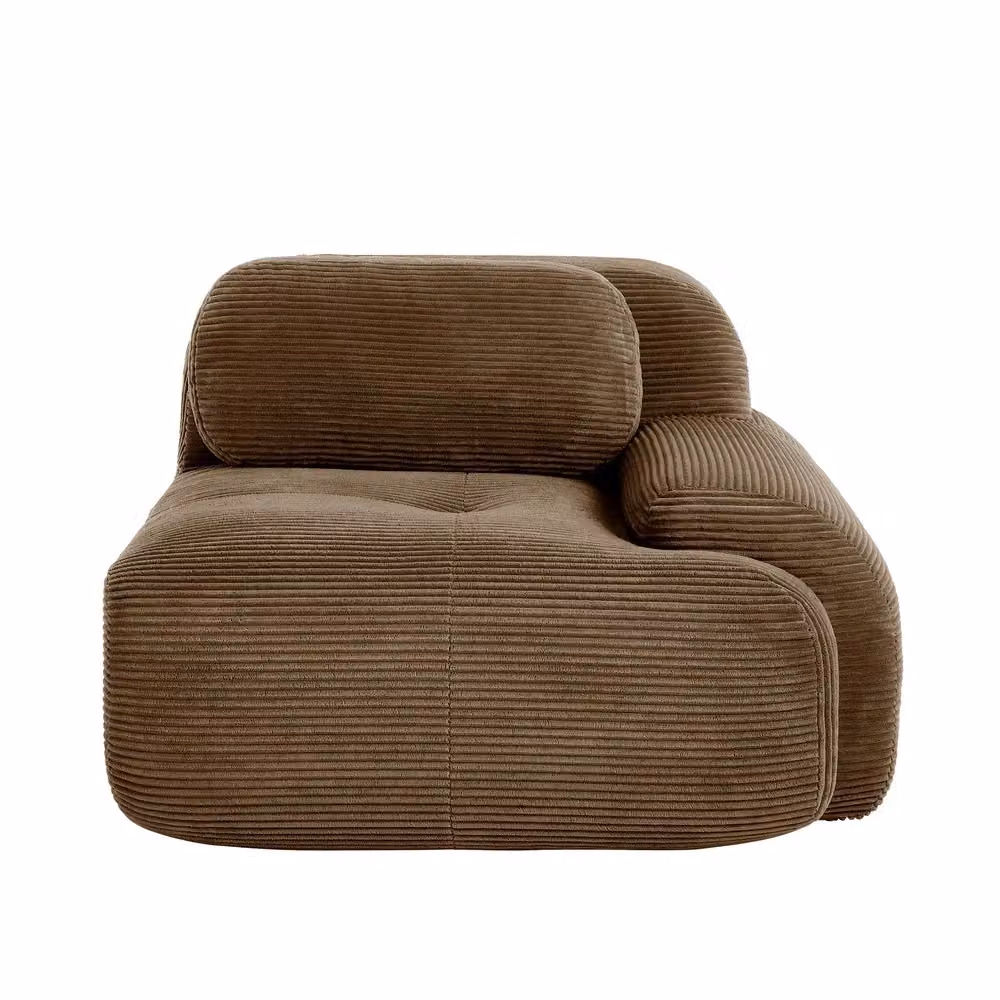 Divano angolare moderno Minimal marrone in tessuto corda con cuscini – 2