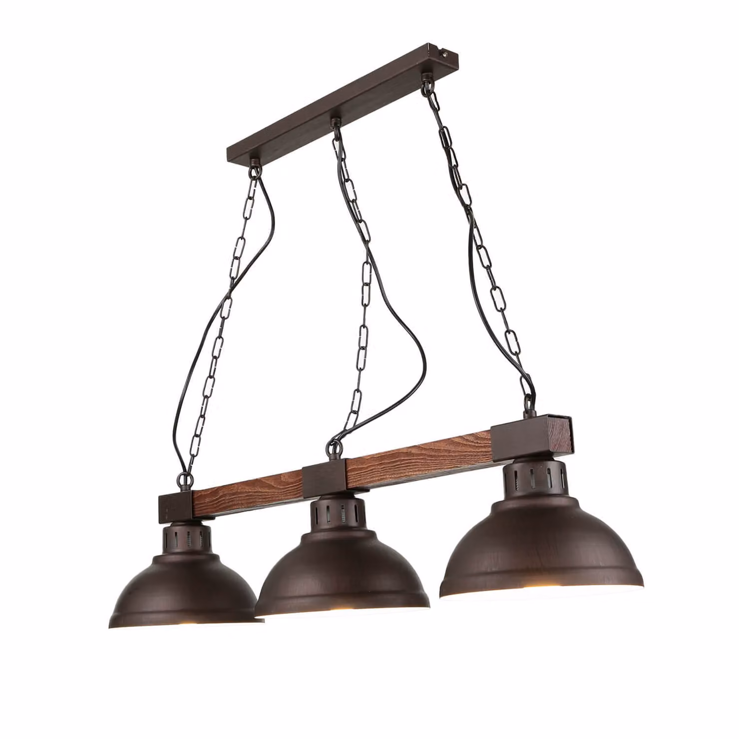 Lampada a sospensione vintage "Hakon" legno marrone metallo legno 3 luci lampada a sospensione soggiorno tavolo da pranzo