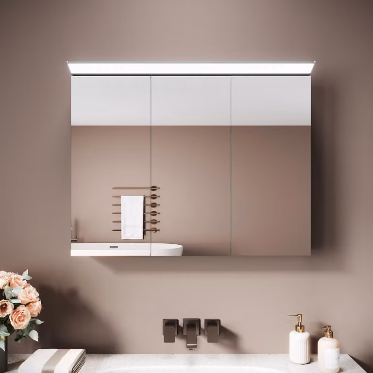 Armadio a specchio Sonni a tre ante in acciaio inox 52 x 65 x 12 cm bianco-argento Con illuminazione a specchio Facile da pulire