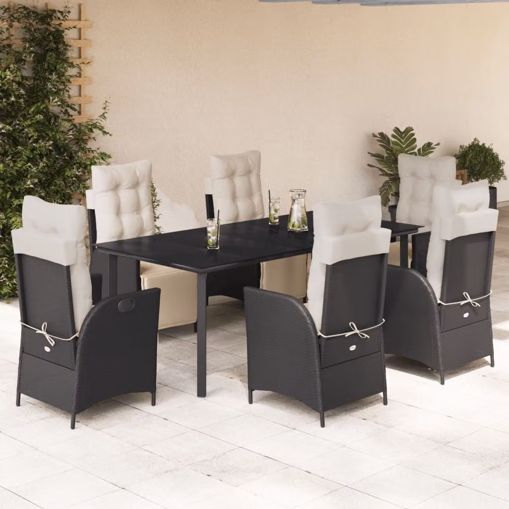 Maison Exclusive - Set da Pranzo da Giardino 7 pz Nero con Cuscini in Polyrattan