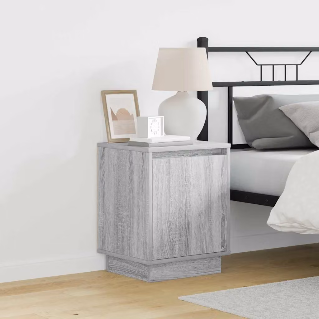 Set di 2 Armadi da Notte vidaXL Moderni in MDF Grigio Opaco L: 39 cm, P: 34,5 cm, H: 50 cm con Illuminazione Integrata