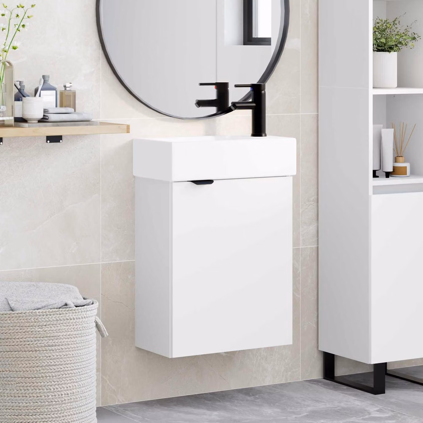 Mobile bagno vidaXL con rubinetto Bianco L: 45,5 cm, P: 22,5 cm, H: 84 cm