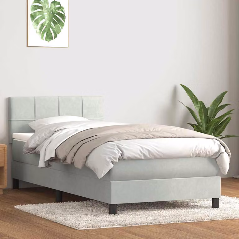 vidaXL Giroletto a Molle con Materasso in Velluto Grigio Chiaro e Bianco L: 80 cm, H: 213 cm