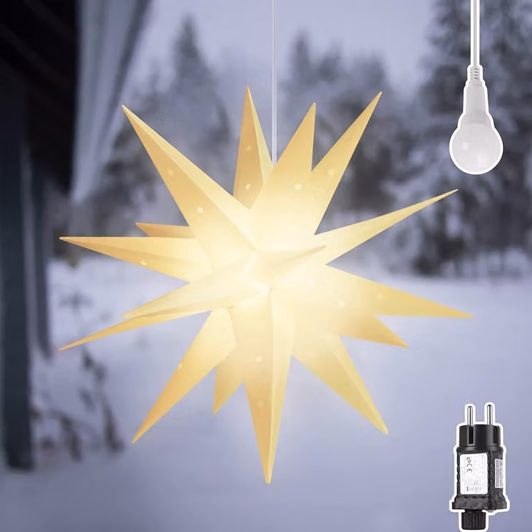 Stella natalizia illuminata - 60 cm - 3D - Bianco caldo - Per esterni e interni
