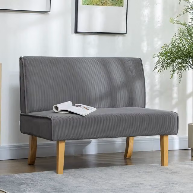 Divano a 2 posti in tessuto effetto corduroy con gambe in legno e seduta imbottita grigio 110 × 62 × 85 cm