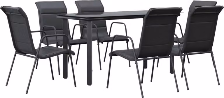 Set da Pranzo da Giardino 7 pz Nero in Acciaio e Textilene