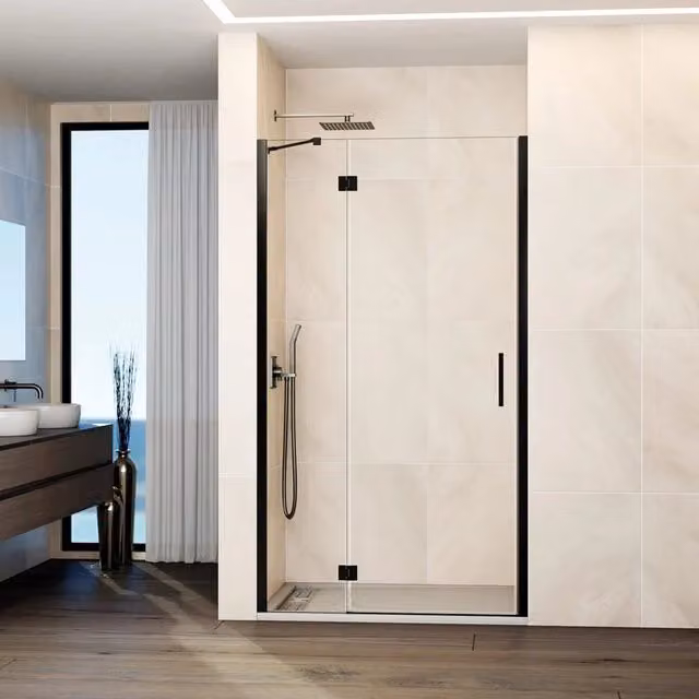Box doccia rettangolare DUCHA con vetro fisso e porta battente, L: 105 cm, Colore titanio, Vetro trasparente