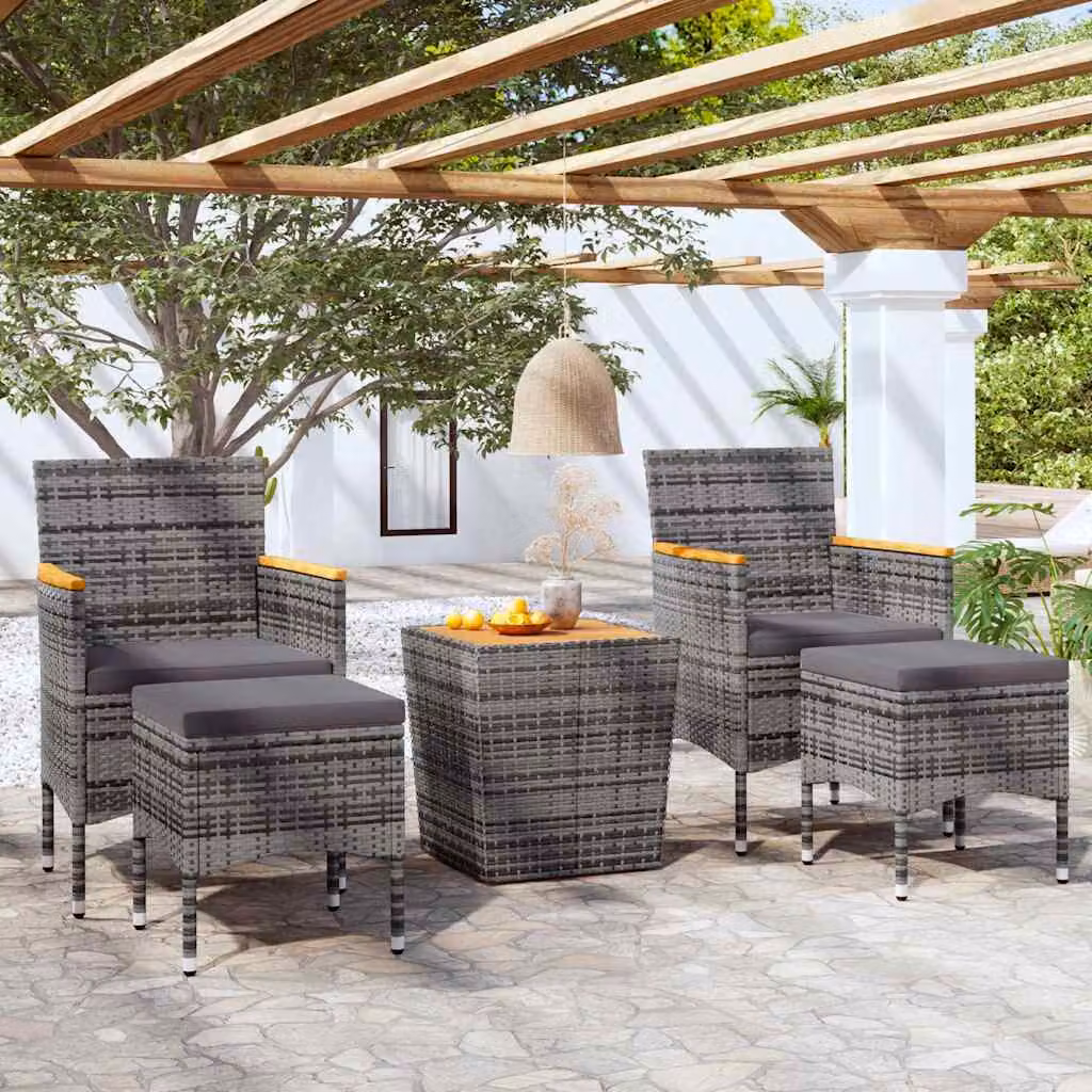 Set Bistrot da Giardino vidaXL in 5 Pezzi in Polyrattan e Legno di Acacia Grigio – 1