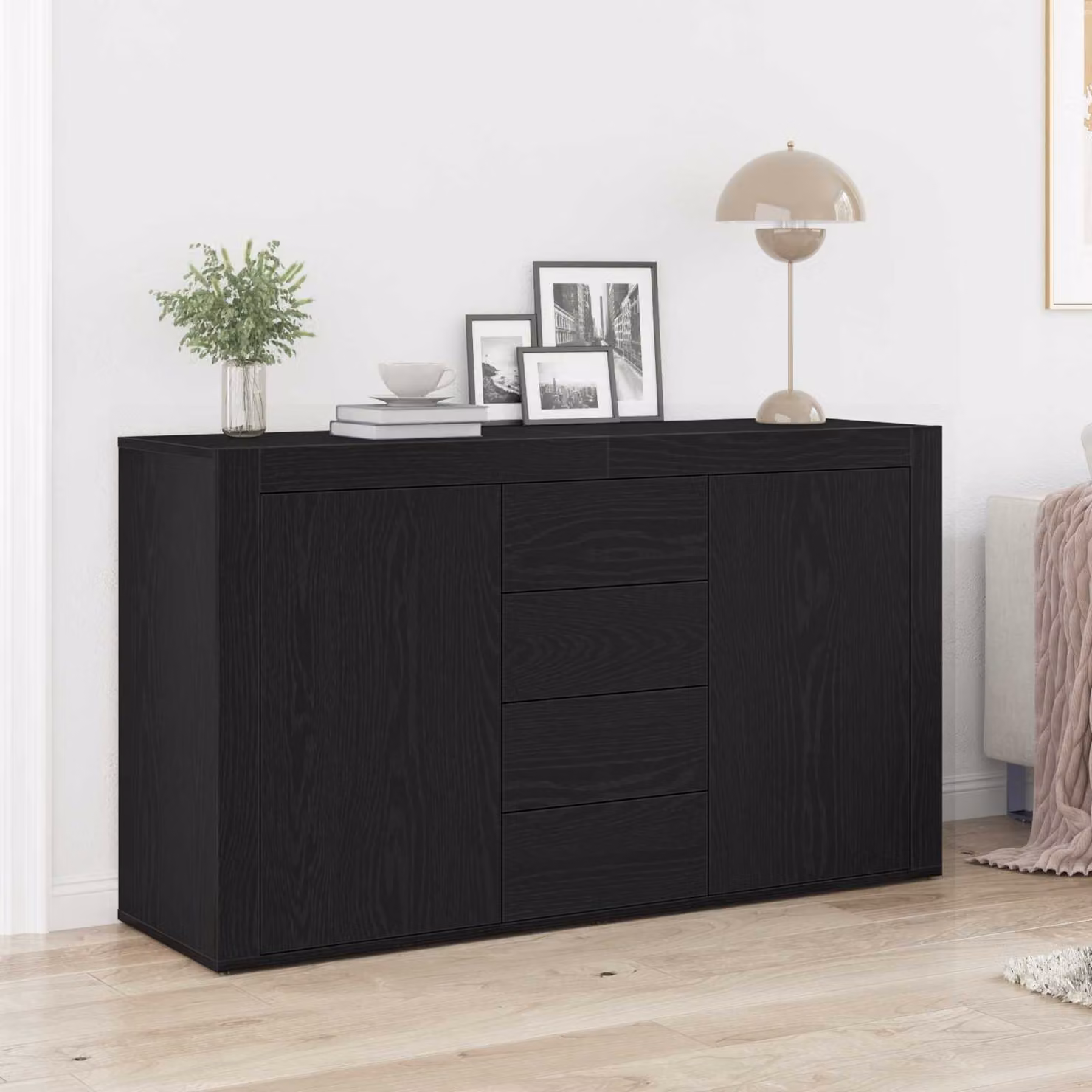 Credenza moderna vidaXL in legno ingegnerizzato MDF, colore nero, L 120 x P 36 x H 69 cm