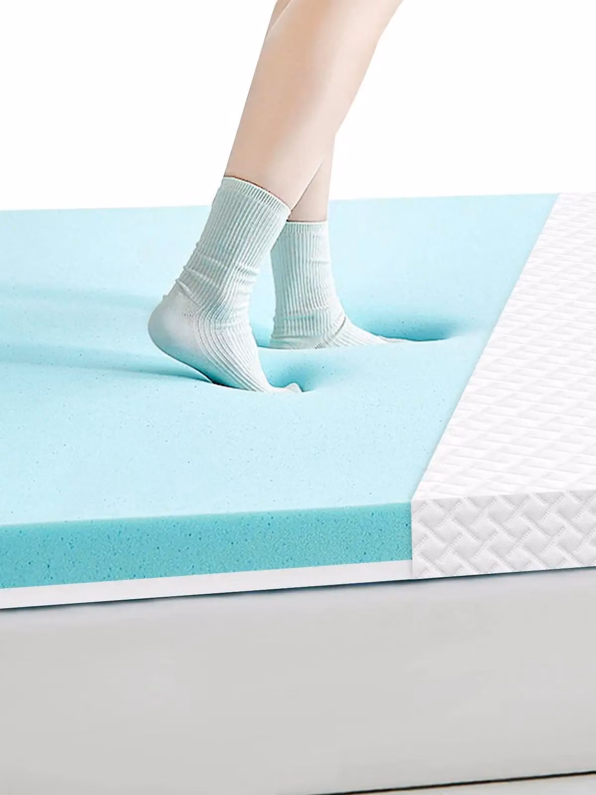 Topper per materasso - Strato superiore in schiuma di gel - Grado di rigidità H2/H3 - Comfort che allevia la pressione - Altezza 7 cm - Dimensioni 140x200 cm - Colore azzurro cielo