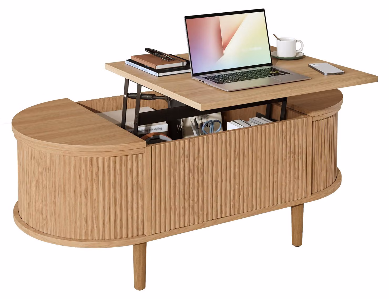 Tavolino ovale, regolabile, in stile vintage, con gambe in legno massello