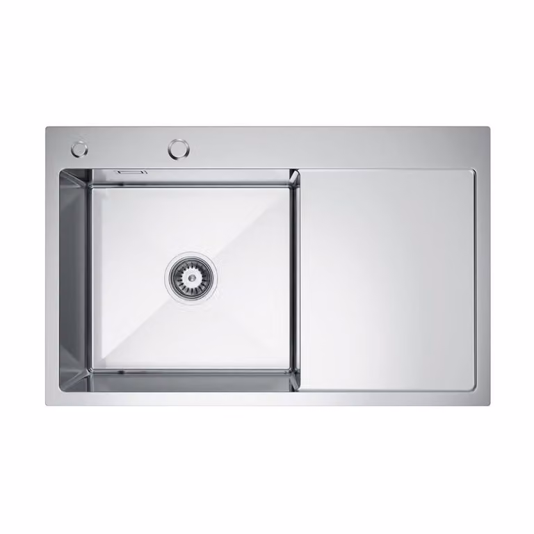 VBChome Lavello da cucina 78×49 cm in acciaio inossidabile color acciaio con sgocciolatoio a destra – Lavello a vasca singola da incasso, profondità 21 cm, mobile sottolavello minimo 50 cm