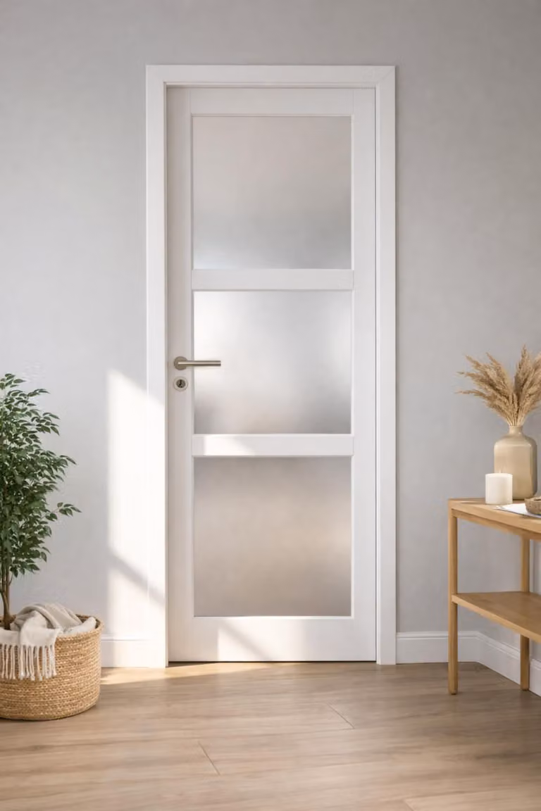 Bloc Porta Kenya Bianco Vetro H204 x L83 cm Cornice Tavola P.destra, maniglia Pomerol GD MENUISERIES