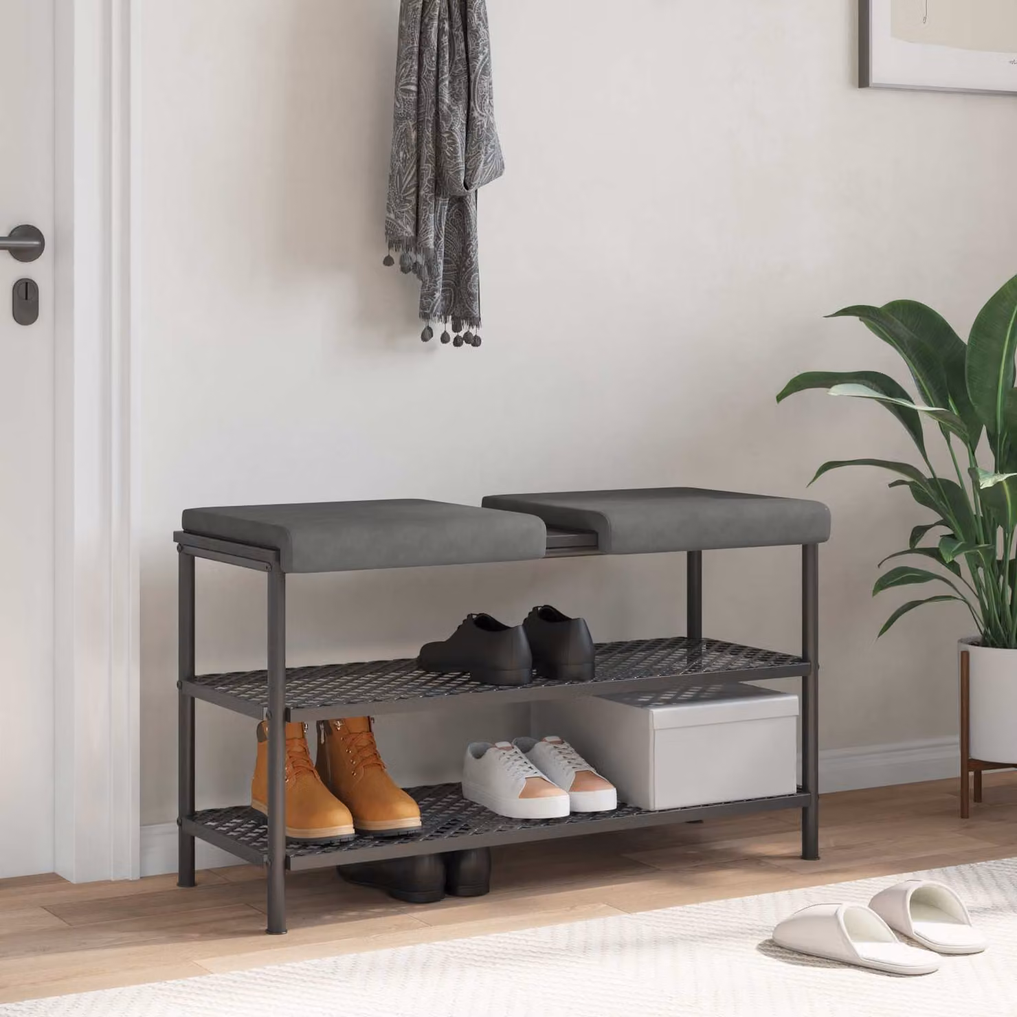 Set di 2 cuscini per panchina vidaXL in microfibra e poliestere, colore grigio, forma rettangolare, L 40 cm x P 40 cm x H 3,5 cm