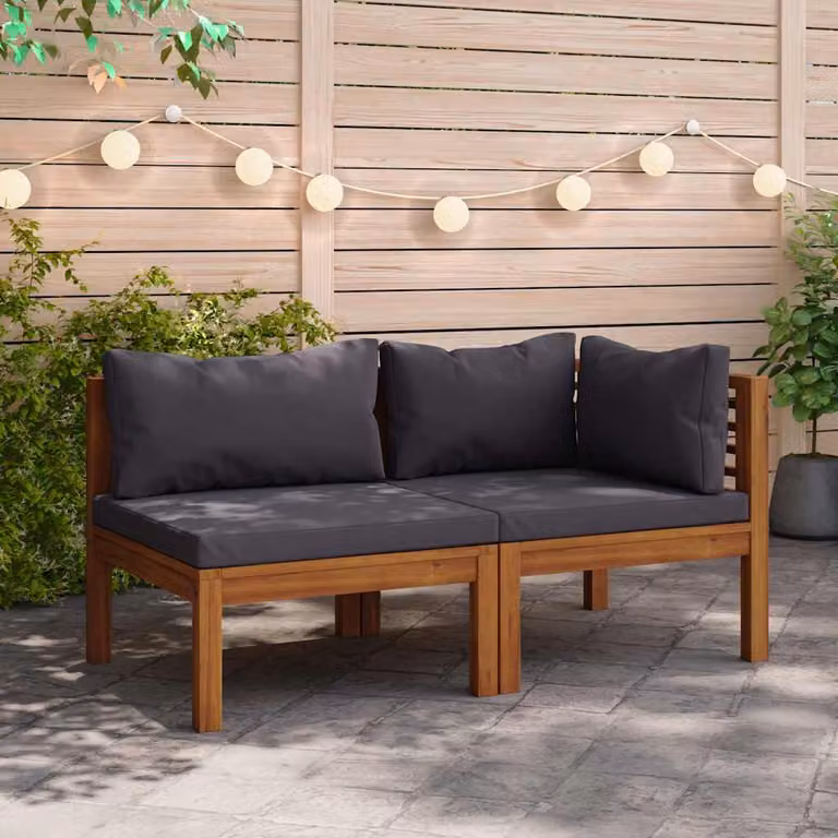 Set di divani da giardino vidaXL in legno di acacia con cuscini grigi e design a L moderno
