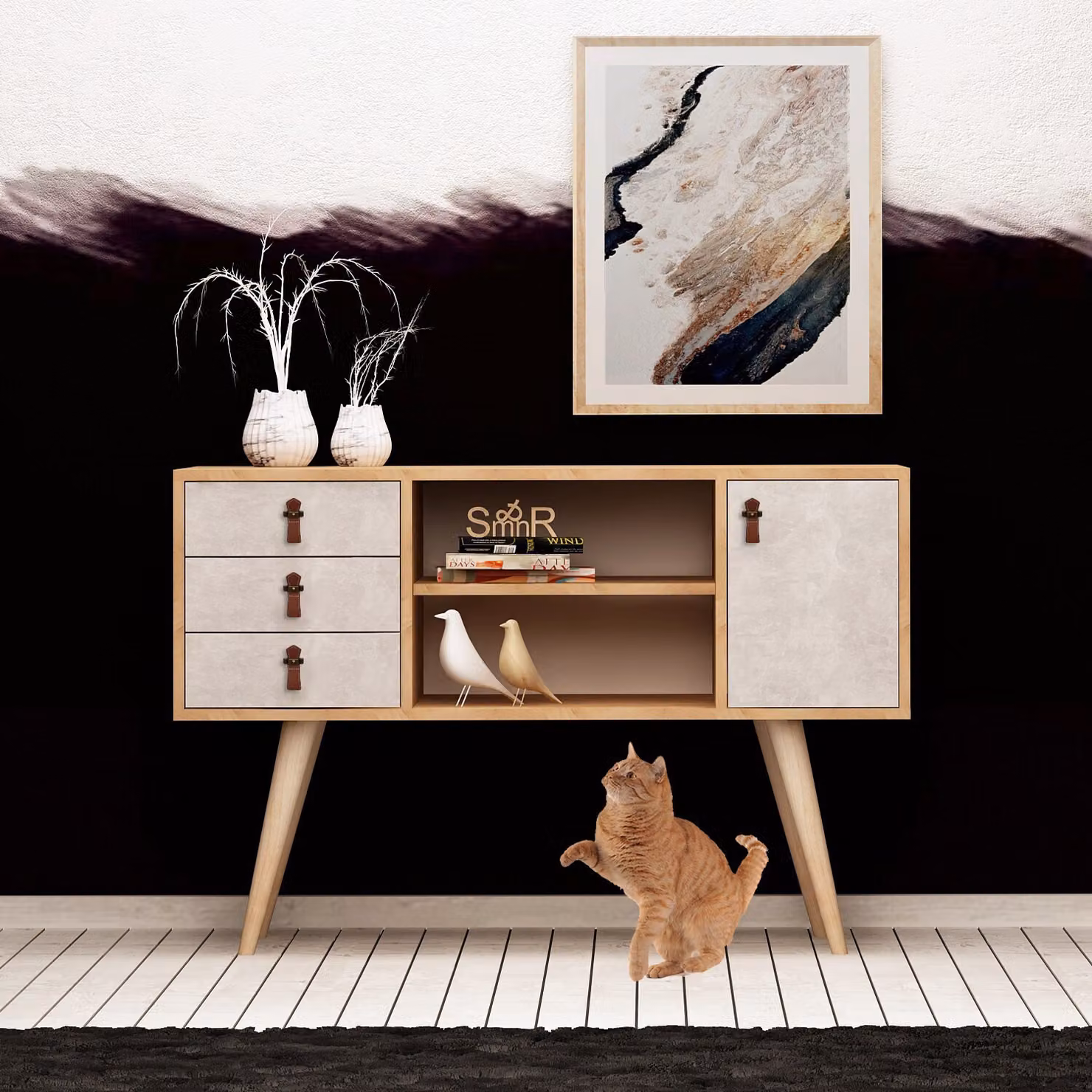 Skye Decor, İndira- İndiraMDD, color rovere, bianco, cassettiere, 80x120x40 cm, pannello truciolare rivestito al 100% in melamina