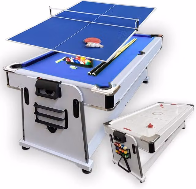 Tavolo da biliardo multi-gioco Simbashopping da 7 piedi con Air Hockey e Ping Pong, colore blu e bianco