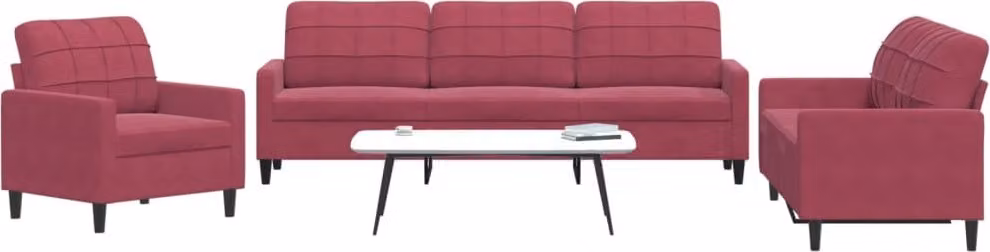 Maison Exclusive - Set divano a 3 pezzi con cuscini in velluto bordeaux