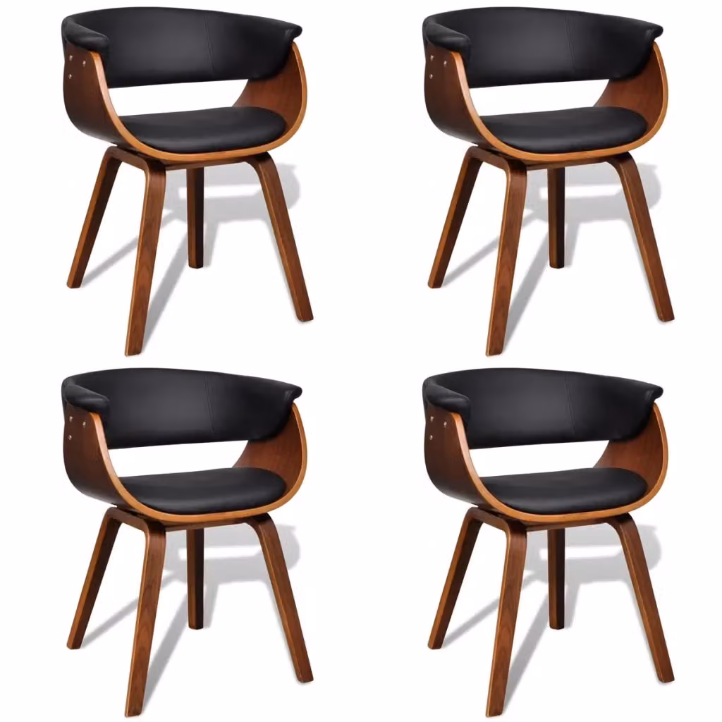 Set di 4 sedie da pranzo moderne vidaXL in legno curvato e similpelle nera o marrone – 2