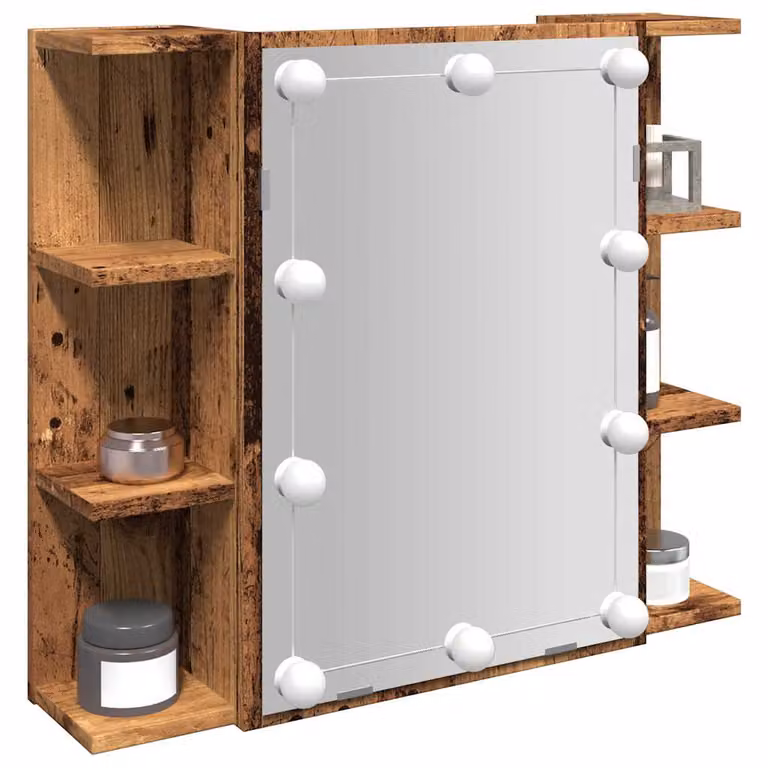 Armadietto da bagno con specchio e illuminazione LED vidaXL in legno color marrone rustico L 70 cm x H 60 cm x P 16,5 cm