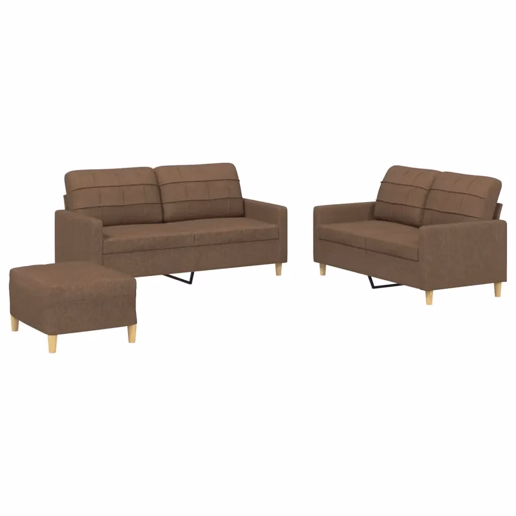 Set di divani 3 pezzi vidaXL in tessuto marrone con cuscini per soggiorno in stile moderno – 2