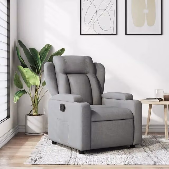 Poltrona reclinabile relax vidaXL in tessuto grigio con braccioli e leva manuale – 1