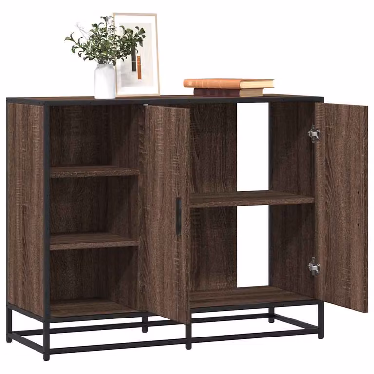 Credenza in stile industrial vidaXL in legno multistrato e metallo, colore marrone, L 92 x P 35 x H 76 cm