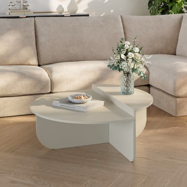 Tavolino 'Tondesdaslo' con doppio piano semicircolare 90 x 90 x 35 cm Colore sabbia