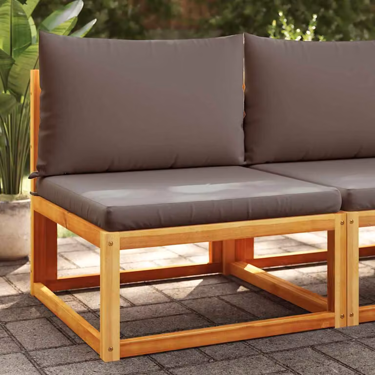 vidaXL Divano da giardino moderno in legno di acacia oliato e rattan con cuscini imbottiti grigi e marroni